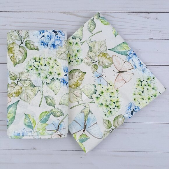 Other - Fabric Dinner Napkins Spring Flowers Floral 17.5x17.5 Set of 4 Green Blue
